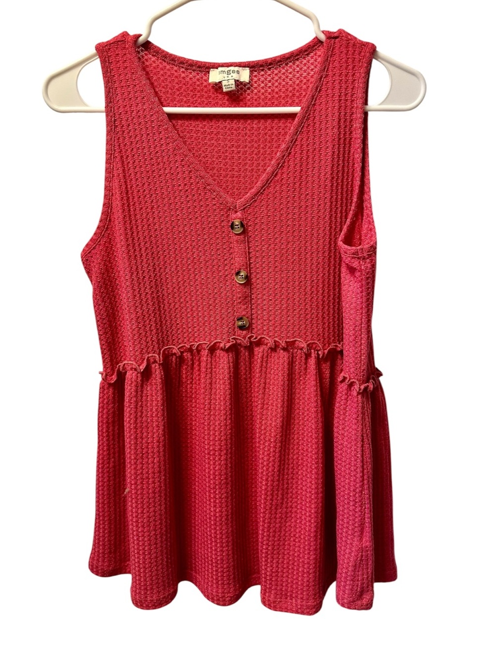Umgee Pink Sleeveless Waffle Knit Peplum Tank Top